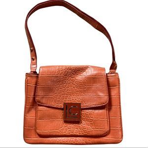 Liz Claiborne VINTAGE orange pleather purse animal print Clean lots of pockets